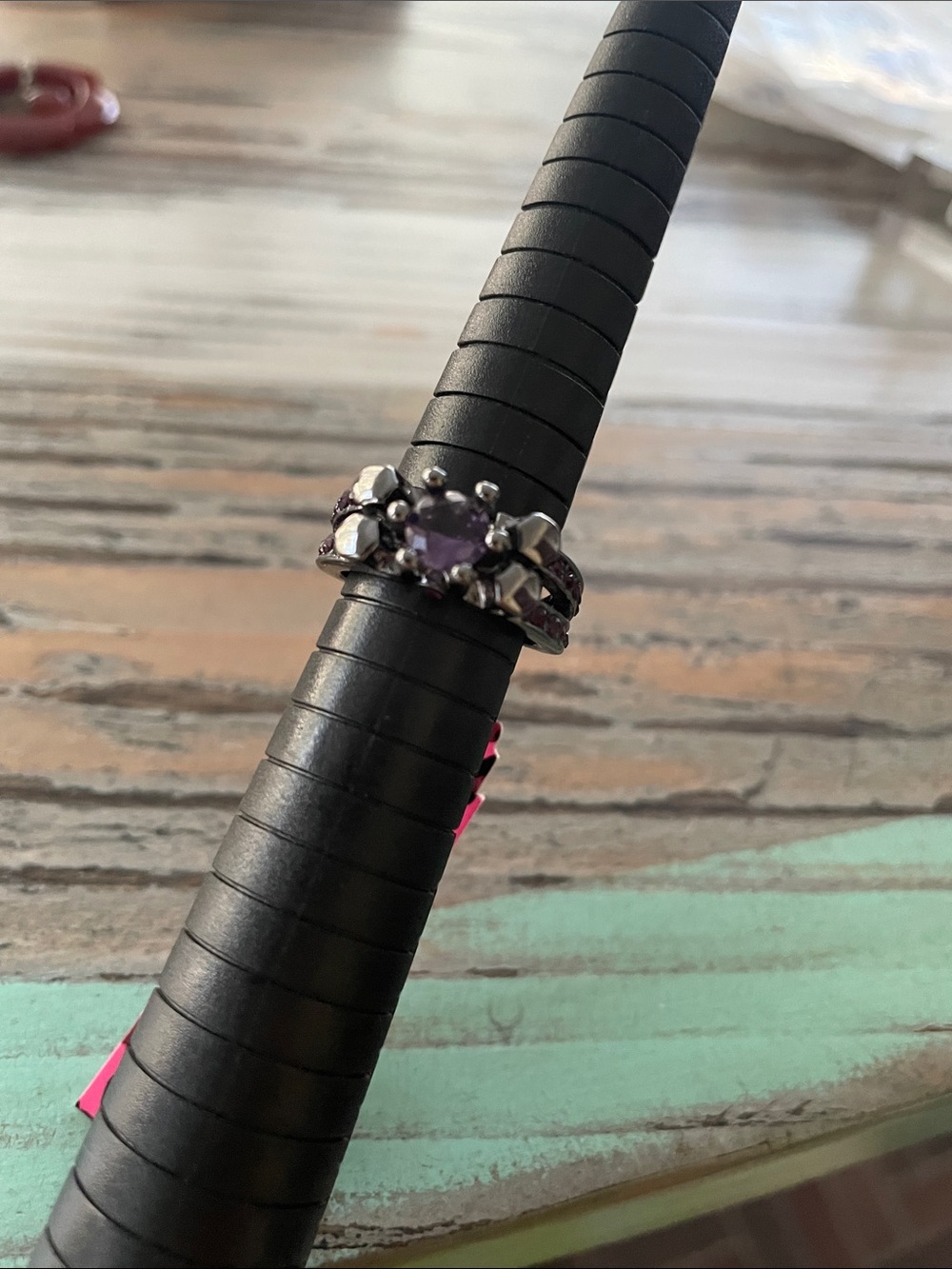 Betsey Johnson Ring with Purple Center  Stone & Black Accent Stones - Size 6-1/2